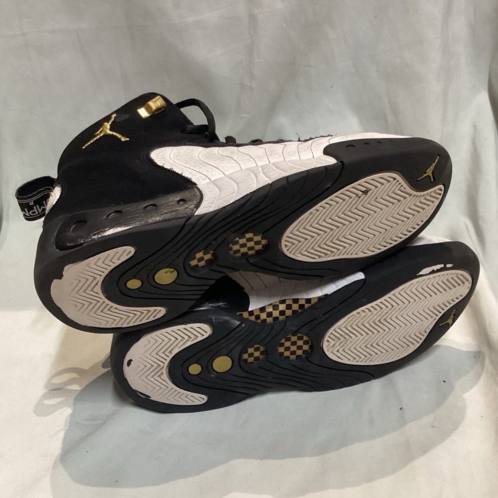 Jordan Women’s Black White Gold Mid-Top Basketball Sneakers - Picture 4 of 11